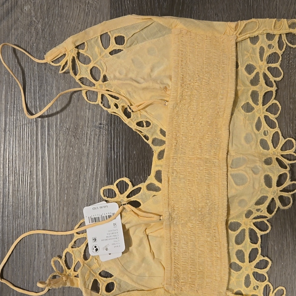 Free People Yellow Lace Bralette Large NWT Boho Floral - Picture 2 of 4